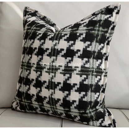Decorbites™ Hahnentritt-Muster Quadratische Kissenbezug - Schwarz Weiß Grün Luxuriöser Zeitgenössischer Kissenhülle