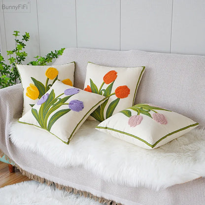Decorbites™ Grüne Tulpenstickerei Kissenbezug 45X45CM - Sofa Bett Büro Auto Stuhlhülle