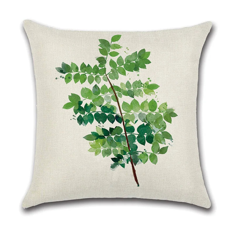 DecorBites™ Green Leaves Decorative Pillow Case - Simple Style Cotton Linen Sofa Cushion Cover