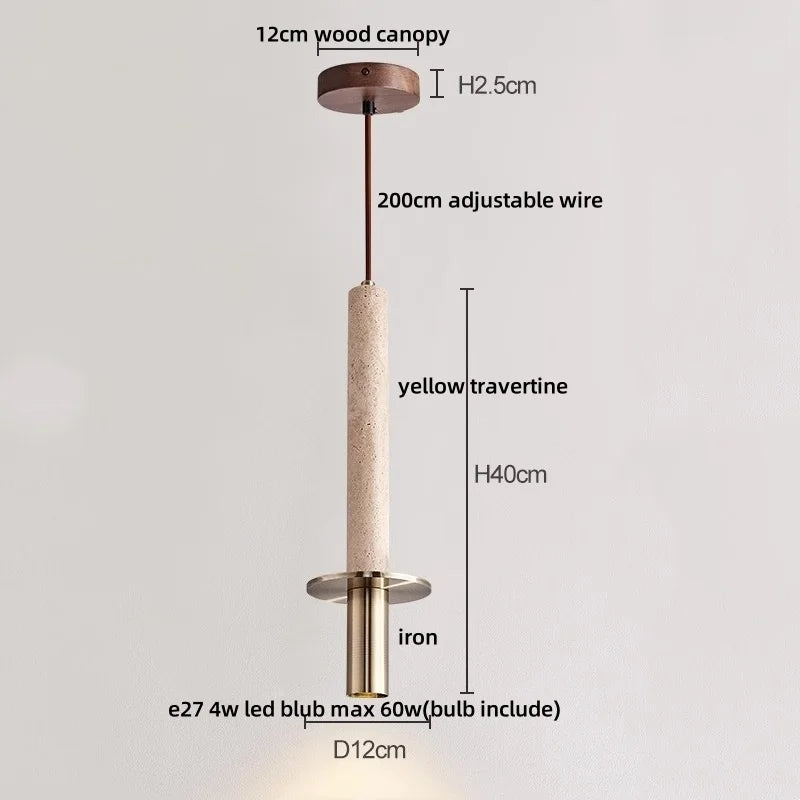 Decorbites™ LED Holz-Baldachin-Hängeleuchte Gelber Travertin-Stein Hängelampe