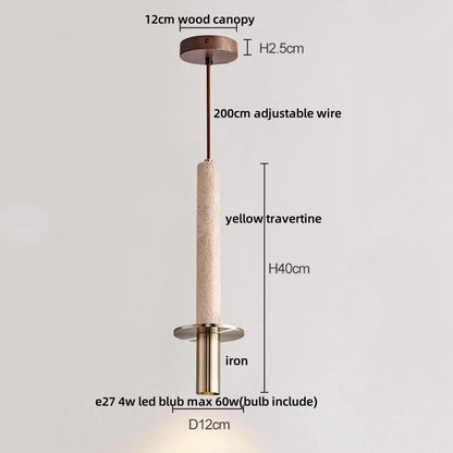 Decorbites™ LED Holz-Baldachin-Hängeleuchte Gelber Travertin-Stein Hängelampe