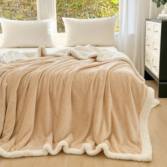 DecorBites™ Cozy Lamb Wool Blanket: Soft Warm Shawl for Office & Sofa, Striped & Solid Colors