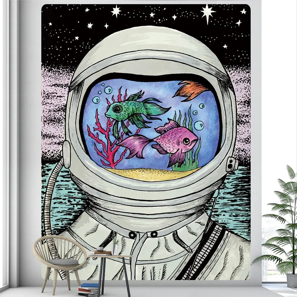 DecorBites™ Futuristic Astronaut Tapestry Wall Hanging - Boho Room Decor for Hip Beach Vibe