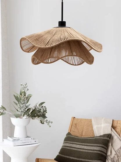 Wabi-Sabi Wicker Petal Pendant Light in Brown Beige