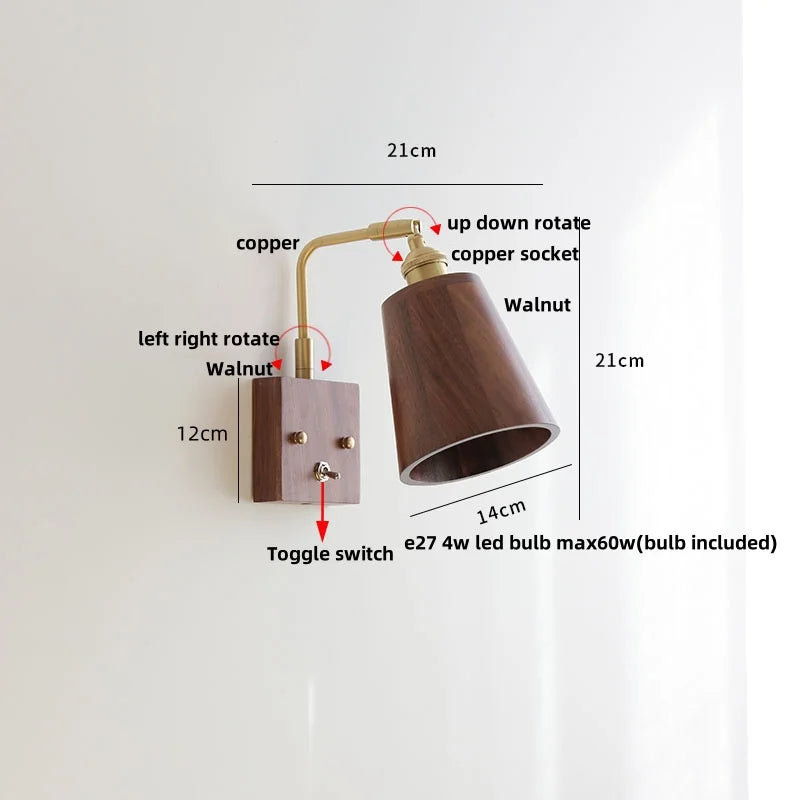 Decorbites™ LED-Wandleuchte aus klarem Glas, modernes Walnussholz-Kupfer-Treppenleuchte
