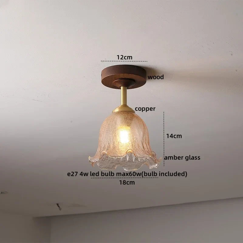 Nordic Glass Wood Ceiling Light For Foyer