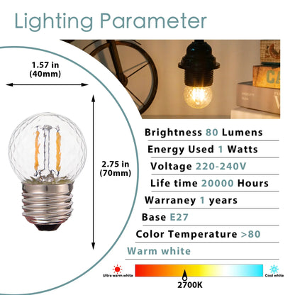 Decorbites™ G40 Globus-LED-Filament-Birnen dimmbar Vintage warmweiß E27 dekorativ Mini 1W
