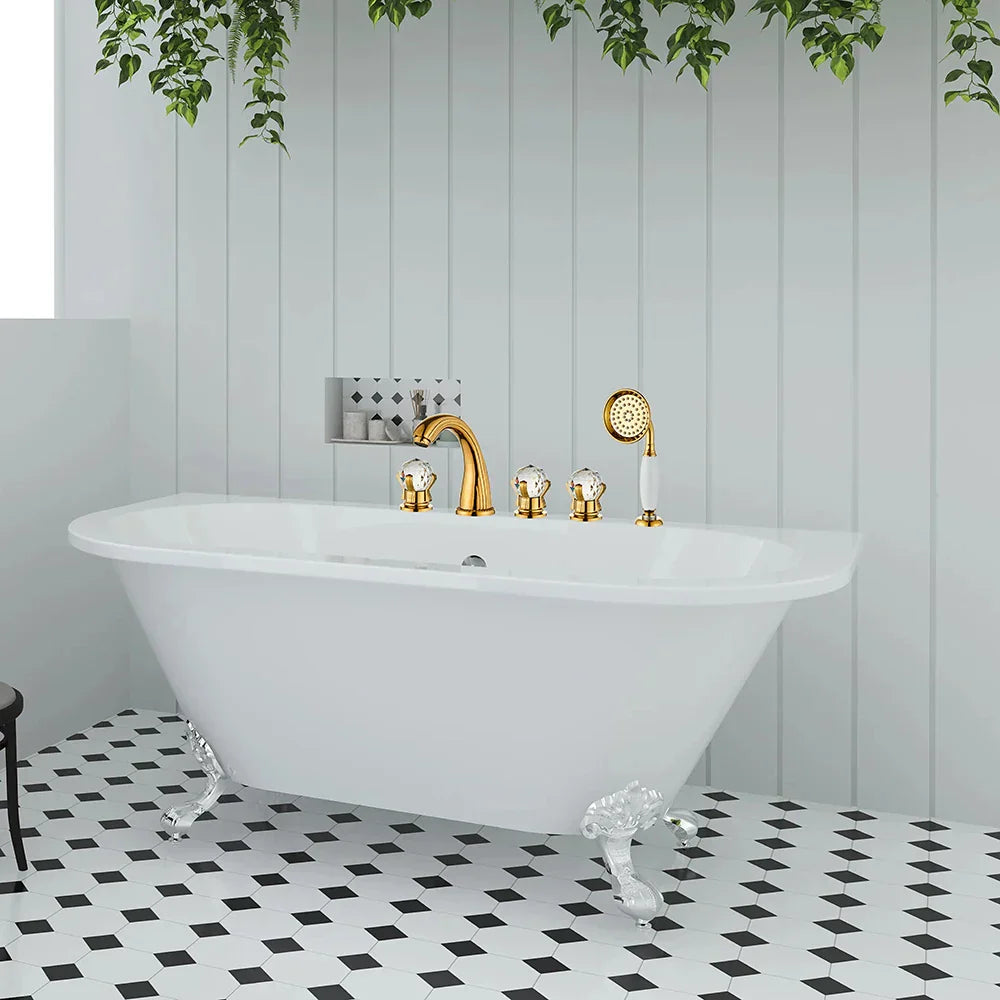 Decorbites™ Gold Kristall Messing Badewannenarmatur-Set mit Handbrausekopf