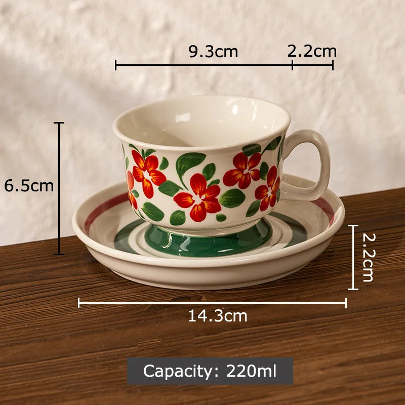 Decorbites™ Blumenmuster Keramik-Tasse- und Untertassenservice Vergoldeter Kaffee-Tee-Becher Saftbehälter