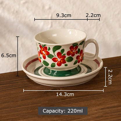 Decorbites™ Blumenmuster Keramik-Tasse- und Untertassenservice Vergoldeter Kaffee-Tee-Becher Saftbehälter