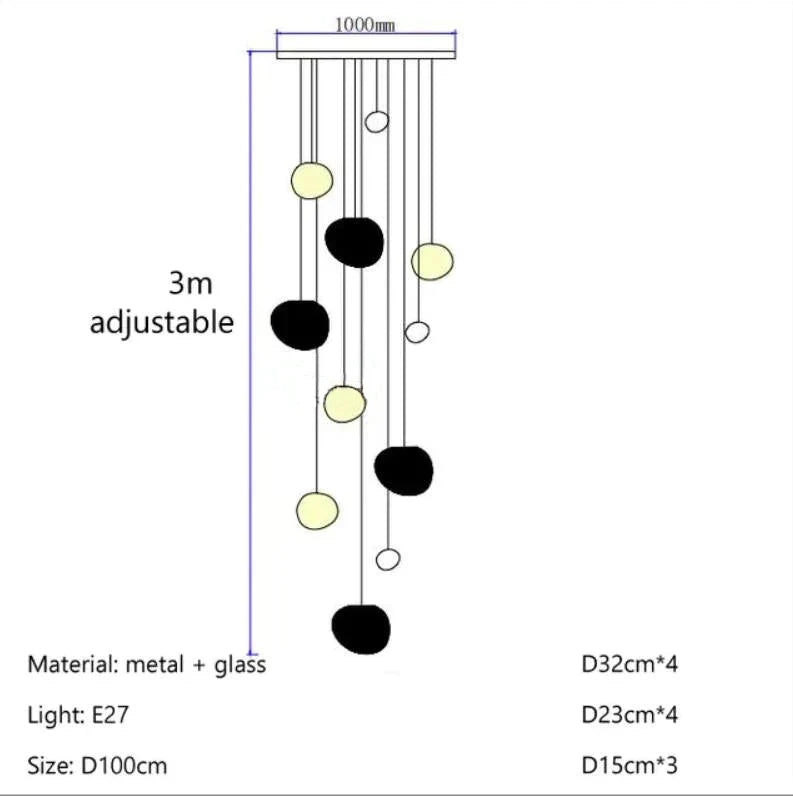 Decorbites™ Gregg Glass Hängeleuchte - Weiße LED-Kieselstein-Pendelleuchte für Villentreppen & Geschäfte