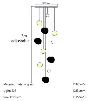 Decorbites™ Gregg Glass Hängeleuchte - Weiße LED-Kieselstein-Pendelleuchte für Villentreppen & Geschäfte