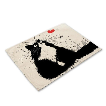 Decorbites™ Schwarze Katze Leinen-Platzset für Esstisch & Küchendekoration
