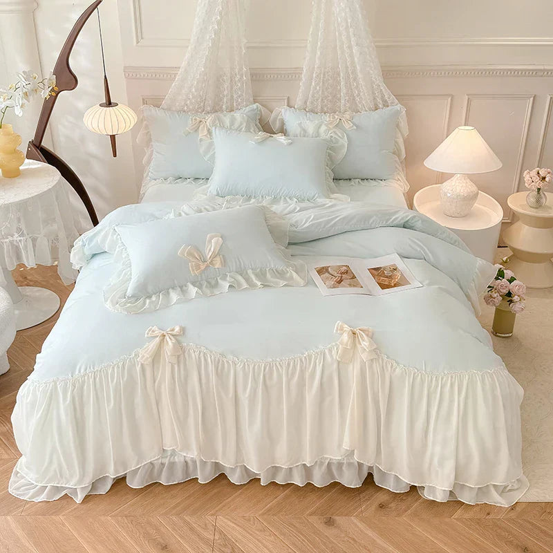 Decorbites™ Korean Lace Bogen-Bettwäsche-Set: Luxuriöse Prinzessinnen-Steppdecke für Mädchen Hochzeit Heimtextilien