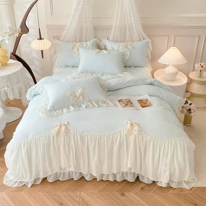 Decorbites™ Korean Lace Bogen-Bettwäsche-Set: Luxuriöse Prinzessinnen-Steppdecke für Mädchen Hochzeit Heimtextilien