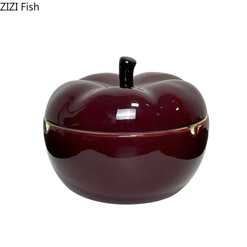 Decorbites™ Tiefrote Keramik-Apfel-Aschenbecher für Raucherzubehör im Zuhause und Büro