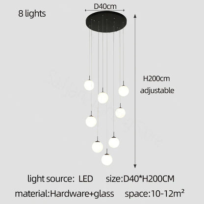 DecorBites™ Cream Glass Ball Chandelier for Duplex Villa Penthouse, Restaurant and Staircase