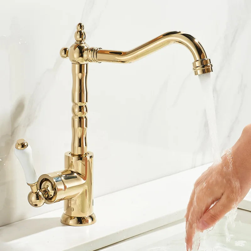 Decorbites™ Gold Schwarz Messing Badezimmer Küchenarmatur – Waschbeckenmischer für heißes und kaltes Wasser