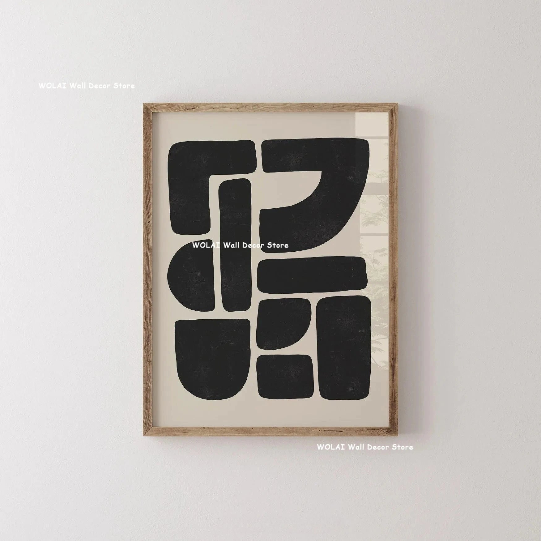 Abstract Moody Plant Art Canvas Print Mid-century Modern Beige Black Floral Line Wall Art Posters for Living Room Home Decor