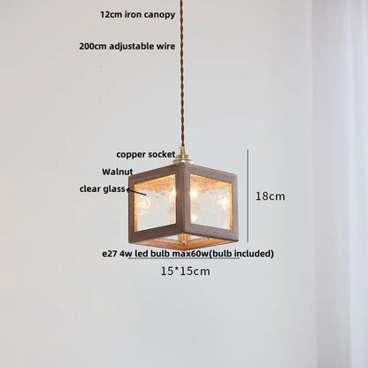 DecorBites™ Glass LED Pendant Lamp with Walnut Wood Brass Accent