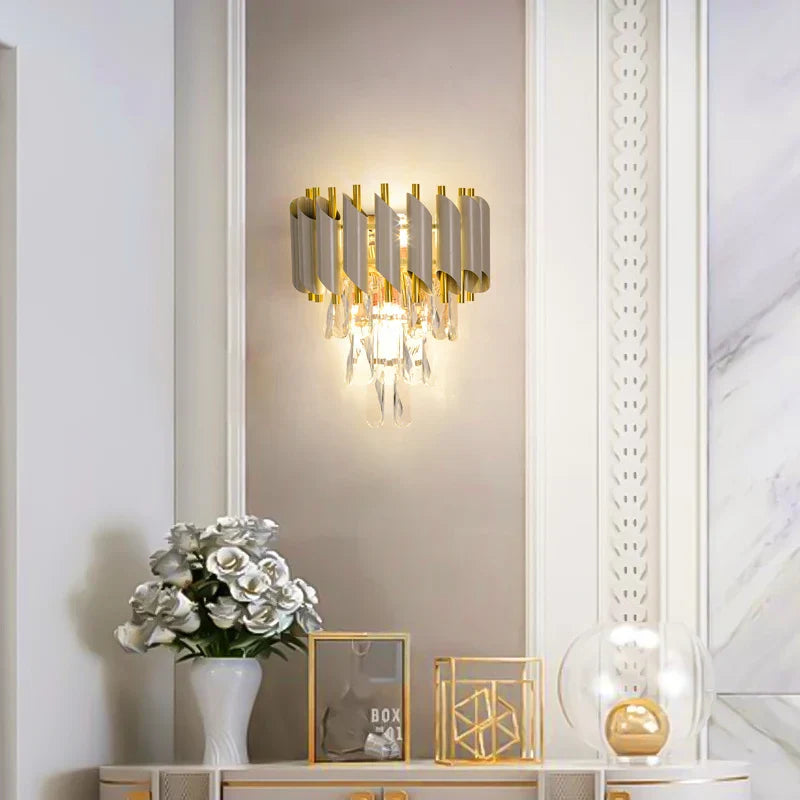 DecorBites™ Crystal Gold Stainless Steel LED Dimmable Wall Sconce