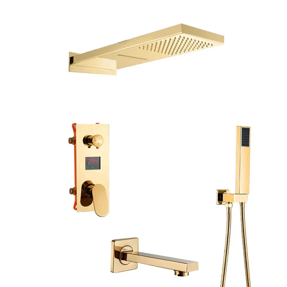 Gold Rainfall Shower Faucet With Digital Display