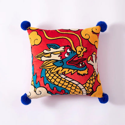 Decorbites™ Drachen-Jahr Kissenbezug 45x45 cm Dekoratives Wurfkissen mit Haarbällchen-Stickerei