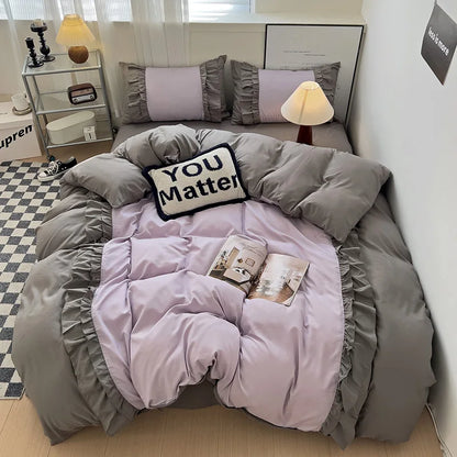 Decorbites™-Spitzen-Patchwork-Bettwäsche-Set, weiches Mikrofaser, für ein Voll-Queen-Größe-Bett mit Kissenbezug