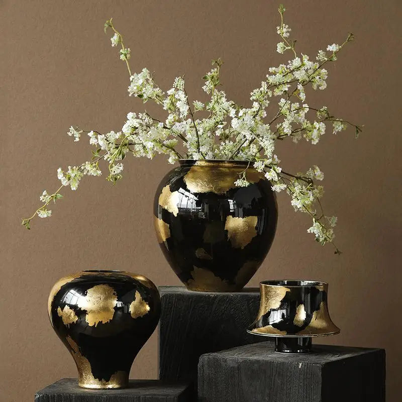 Gold Foil Ceramic Tabletop Flower Vase