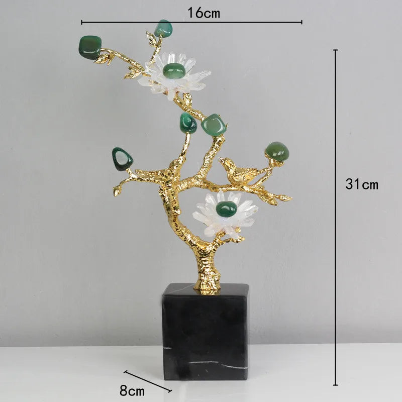 Decorbites™ Goldener Baum Kristallblüte Messing Amethyst Dekoration mit Goldenen Vogel-Figuren