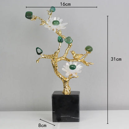 Decorbites™ Goldener Baum Kristallblüte Messing Amethyst Dekoration mit Goldenen Vogel-Figuren