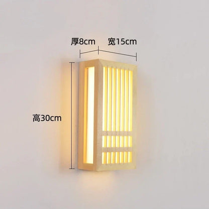 DecorBites™ Japanese Wood Wall Lamps LED Acrylic Rectangular Bedside Light for Bedroom