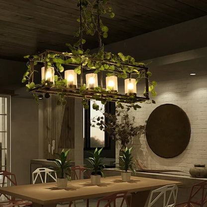 Decorbites™ Eisenkäfig-Lüster mit Grünblatt-Dekoration und LED-Lampen