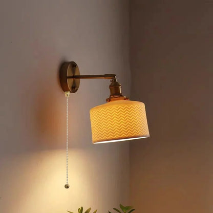 DecorBites™ Copper LED Sconce Wall Lamp Pull Chain Switch Nordic Modern Ceramic Mirror Light