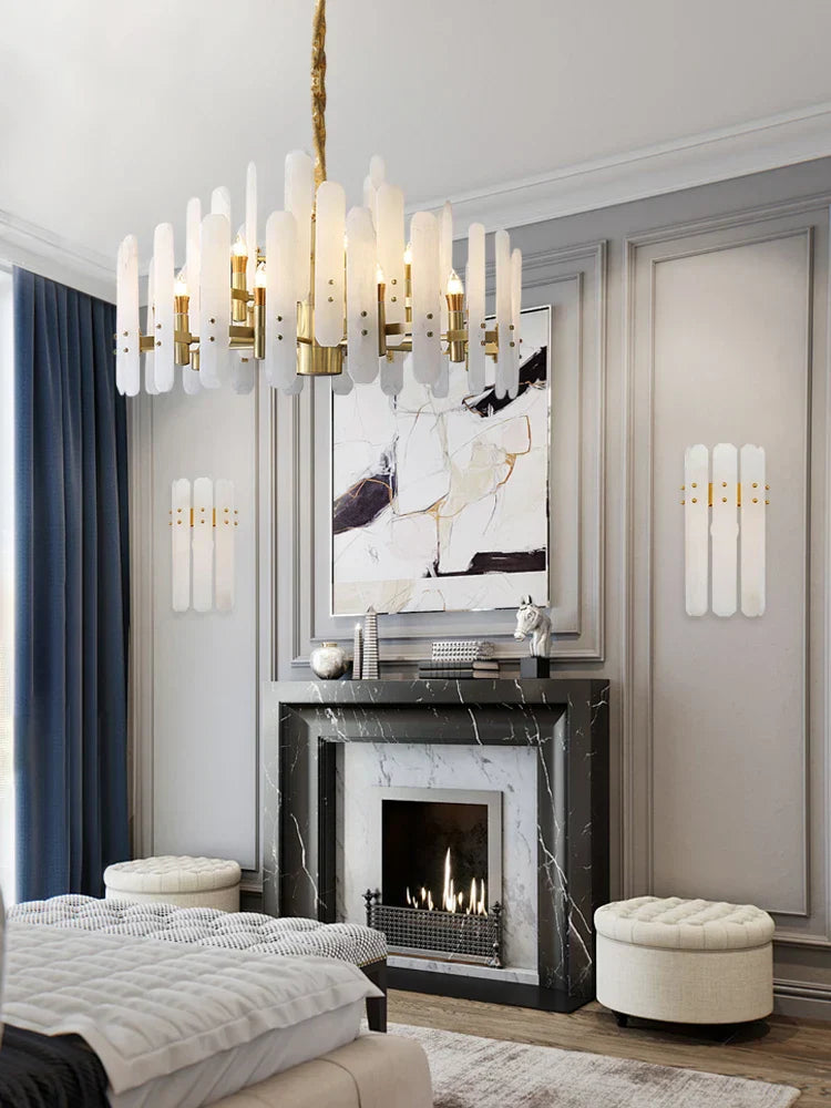 Gold Chrome Alabaster Chandelier