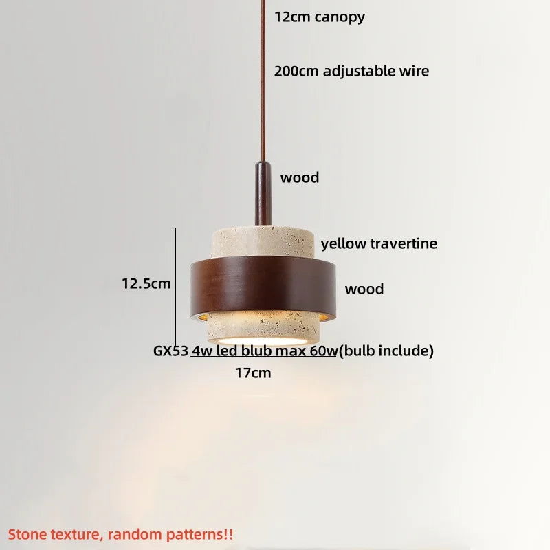 Decorbites™ LED Holz-Baldachin-Hängeleuchte Gelber Travertin-Stein Hängelampe