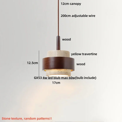 Decorbites™ LED Holz-Baldachin-Hängeleuchte Gelber Travertin-Stein Hängelampe