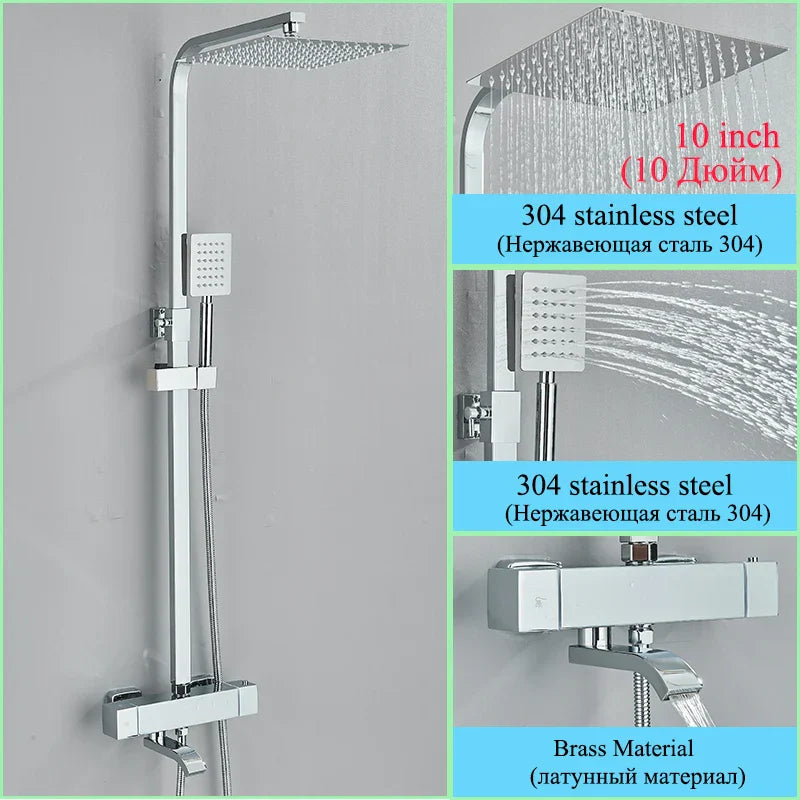 Decorbites™ Golden Thermostatisches Duscharmatur-Set mit Regendusche-Säule und 3-Wege-Mischer