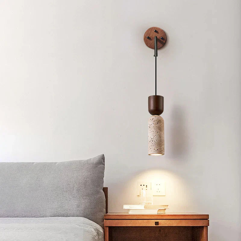 DecorBites™ LED Wall Lamp Pull Chain Switch Wood Nordic Modern Yellow Travertine Mirror Light
