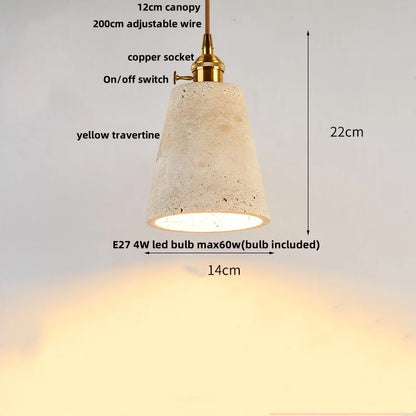 Decorbites™ LED-Drehknopf-Schalter-Pendant-Lampe Gelber Travertin Kupfer Wabi-Sabi Hängelampen