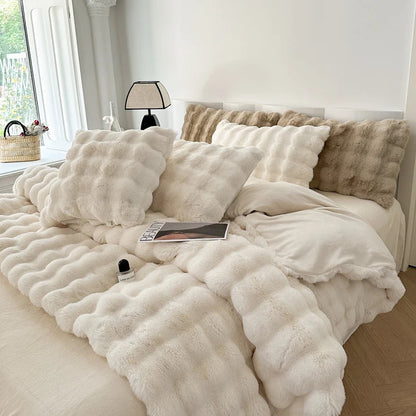 Decorbites™ Deluxe Kunstkaninchenfell-Bettwäsche-Set: Weiches Samt, Plüschige Wärme für den Winter