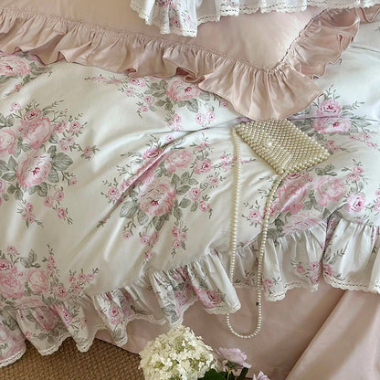 Decorbites™ Französisches Rosen-Spitzen-Volants-Bettwäsche-Set - 1000TC Ägyptische Baumwolle Luxus Vintage