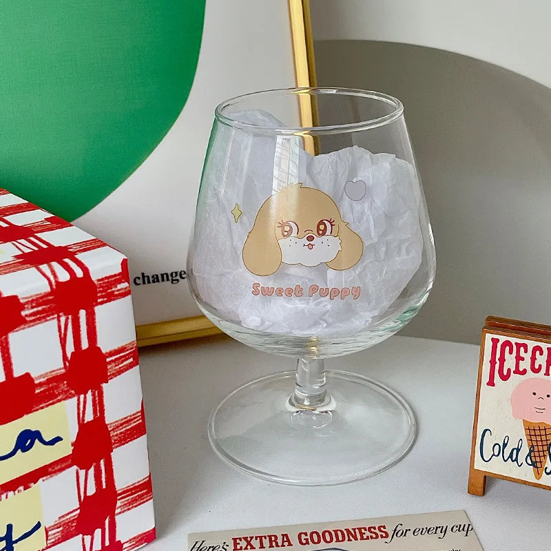 DecorBites™ Kawaii Rabbit Glass Goblet: Cute Juice Cup for Girls