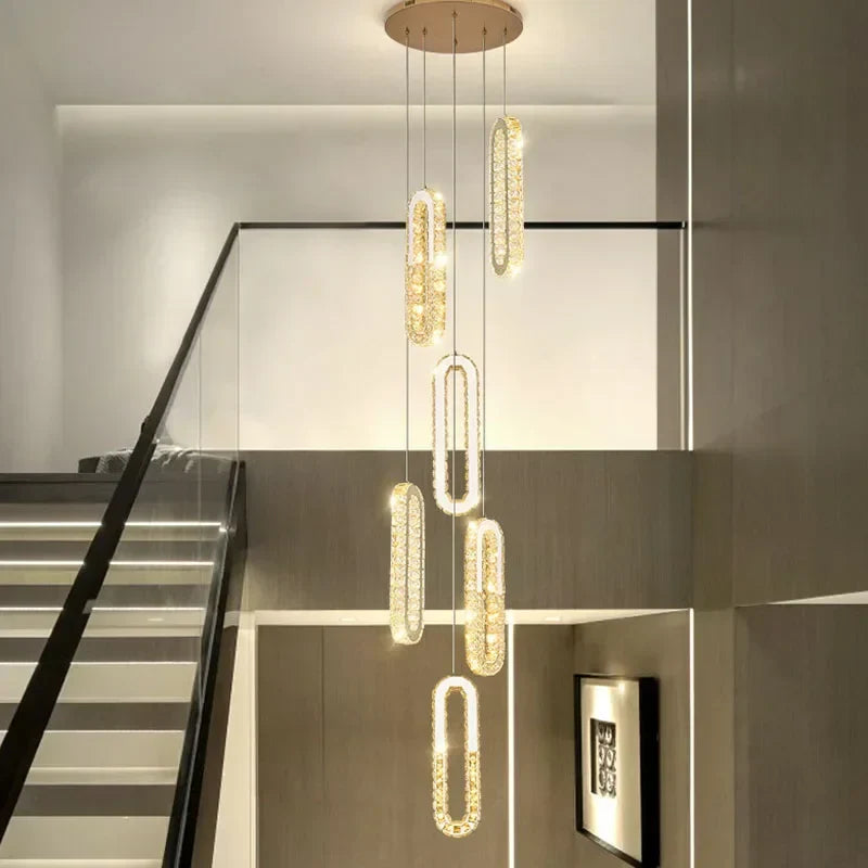 Gold Crystal Pendant Light 20-Light Elongated