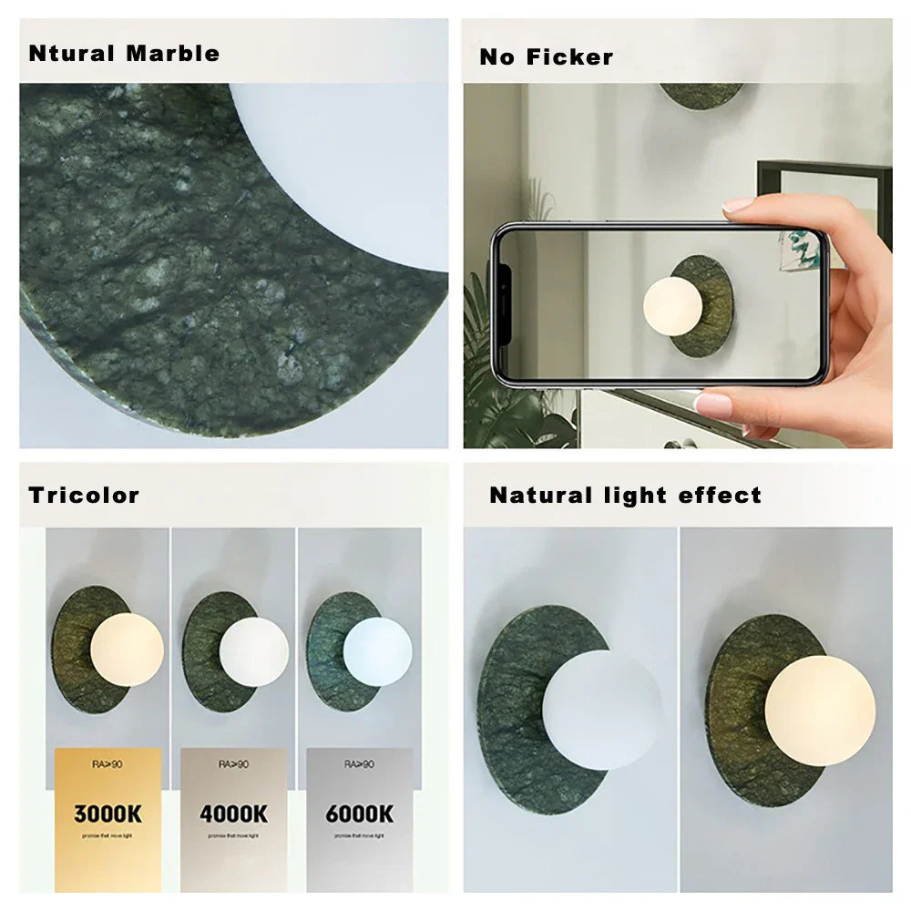 DecorBites™ Green Marble LED Wall Lamp for Luxury Living Room Decor
