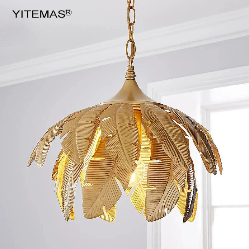 Decorbites™ Goldene Blätter Kronleuchter Kleine Pendelleuchte für Kücheninsel Flur E27 Fassung