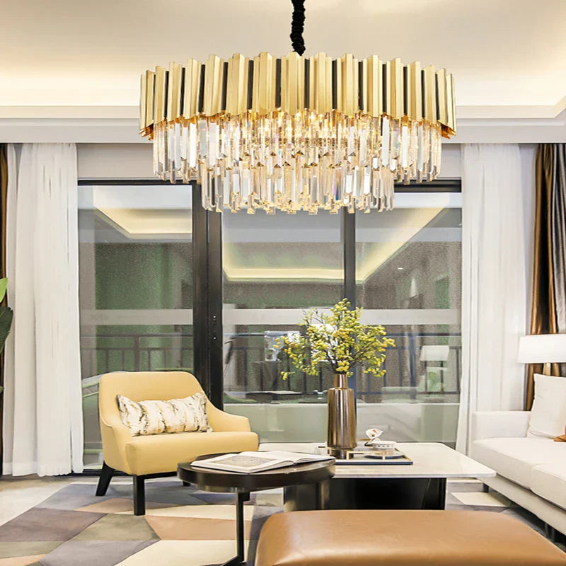 Gold Crystal Chandelier Stainless Steel Oval100cm