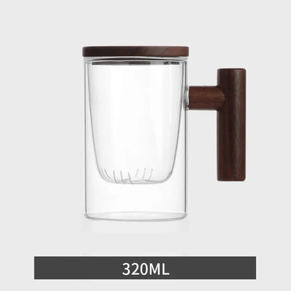 DecorBites™ Glass Tea Cup Set with Wood Handle for Puer, Heat Resistant Kung Fu Style