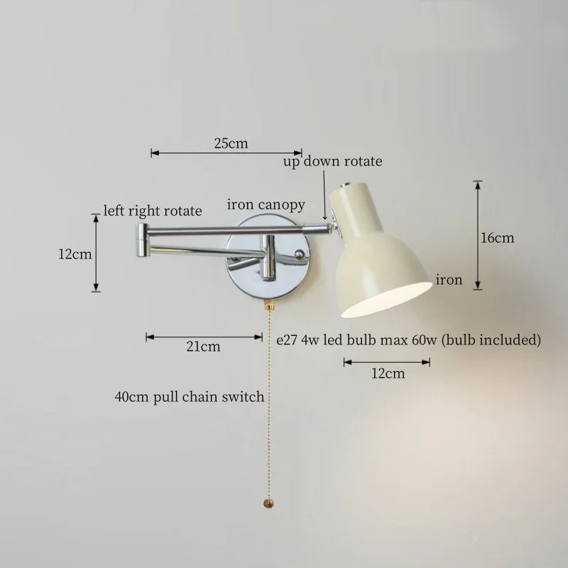 DecorBites™ Cream LED Swing Arm Wall Lamp for Living Room Bedroom Mirror Stair Light