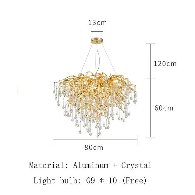 Gold Glass Pendant Chandelier Round L160cm